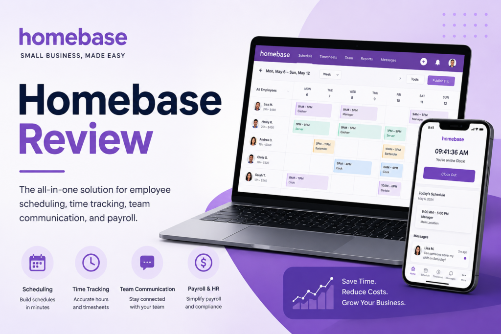 Homebase review 2026 – free employee scheduling app, time tracking, and workforce management software for small business