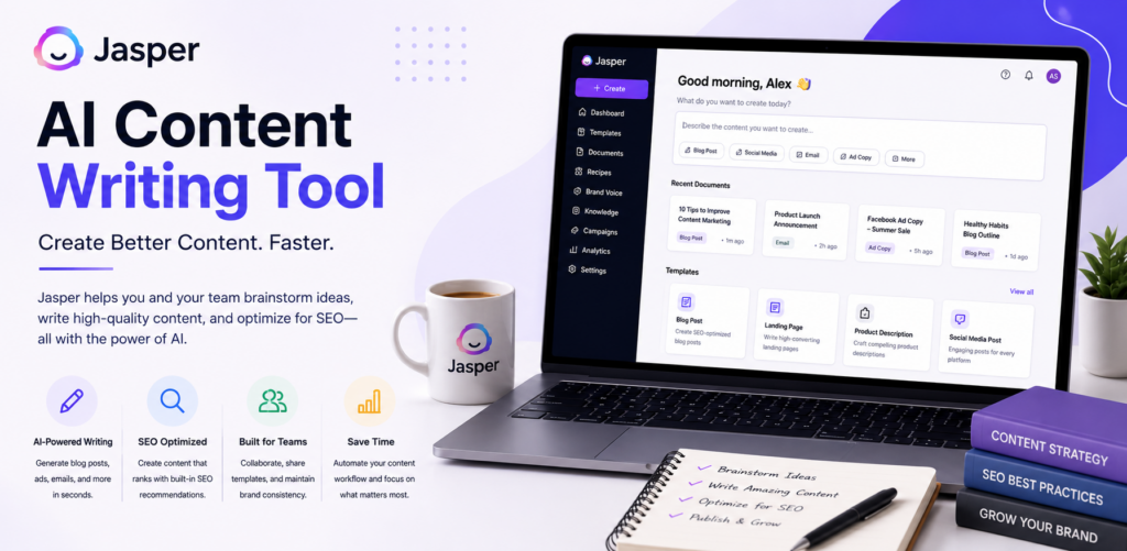 Jasper AI review 2026 – AI writing tool pricing, Brand Voice features, and marketing content generator for small business